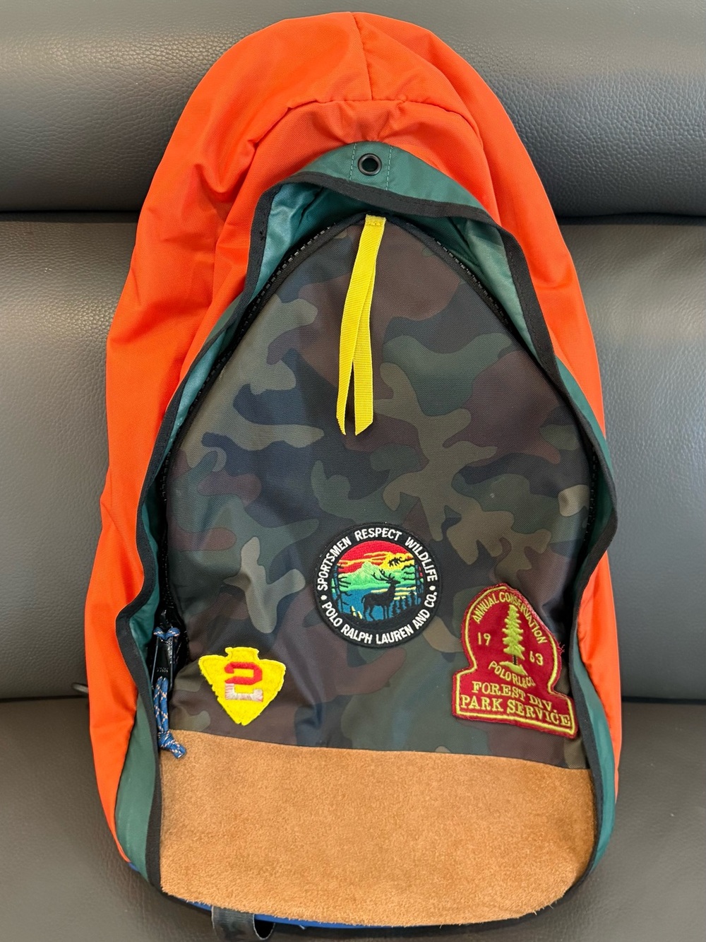 Polo by Ralph Lauren Orange & Camo Patch Backpack with Suede Base